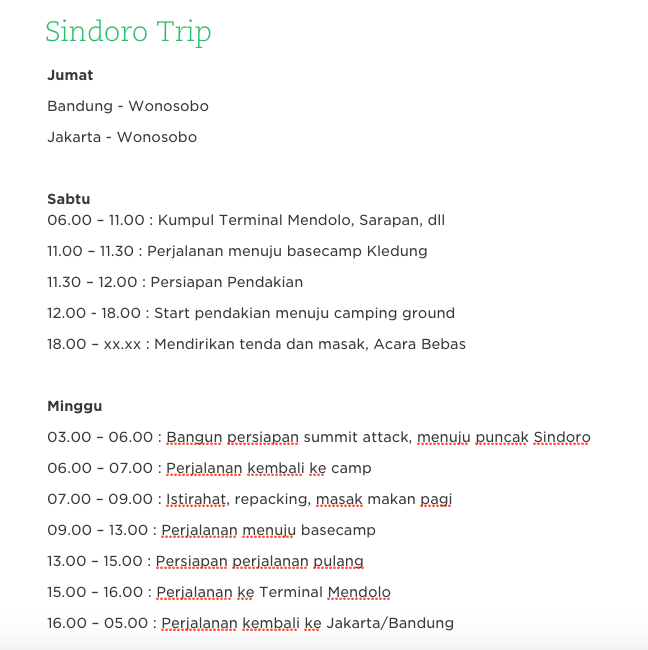 Itinerary Pendakian Sindoro
