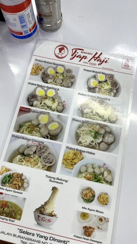 Menu Bakso Tjap Haji Bandung